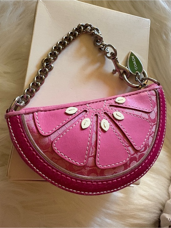 Coach Handbags - RARE Y2K COACH PINK LEATHER AND PINK ICONIC C JACQUARD PINK GRAPEFRUIT WRISTLET